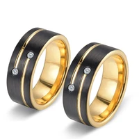 retro brushed black gold two tone titanium steel ring fashion stainless steel with diamonds high quality jewelry gift for men