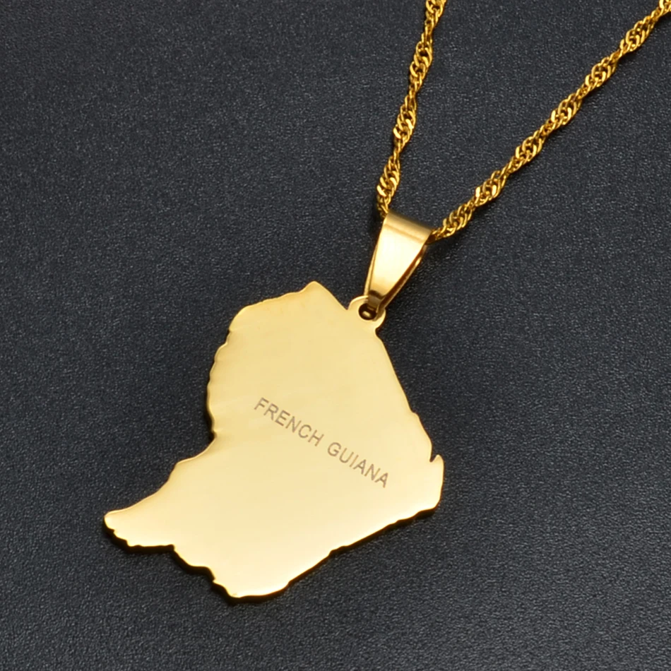 

Anniyo French Guiana Map Flag Necklaces Gold Color Mpas Guyane Francaise Charms Pendant Jewelry Gifts #007421