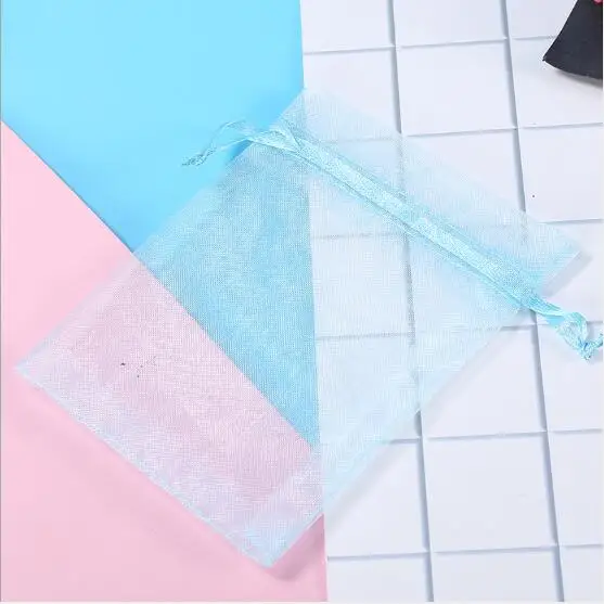 sky blue 100pcs/Lot Organza Drawstring Bags 5x7 7x9 9x12 10x15cm Jewelry Packaging Bags Wedding Christmas Birthday Gift Packing Pouces - Цвет: sky blue
