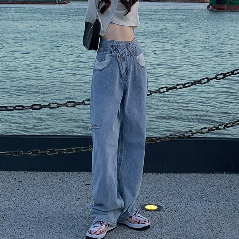 

Woman Jeans High Waist Clothes Ripped Wide Leg Denim Clothing Streetwear Vintage Quality 2020 Fashion Straight Pants