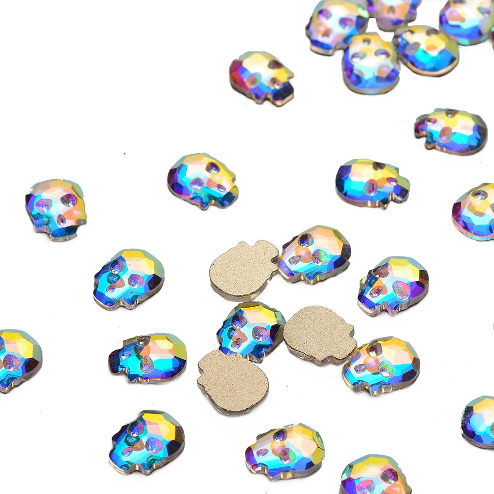 Skull 6x8mm 30pcs Golden Back AB Color Flatbacks No-Hotfix Rhinestones CRYSTAL Nail Art Crystal Flat Back Rhinestones For Nails - Цвет: Skull 6x8mm