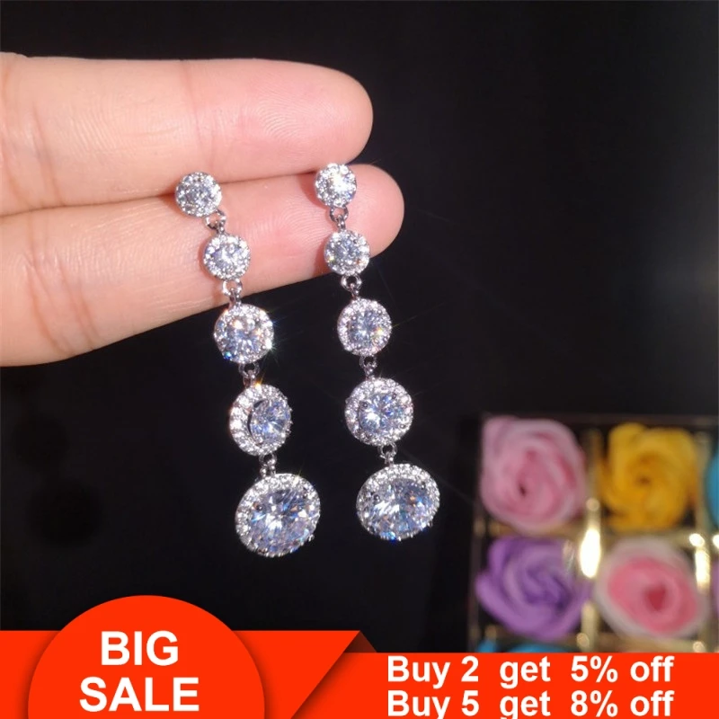 Роскошные Длинные серьги с Earrring AAAAA cz реального 925 серебро массивные вечерние