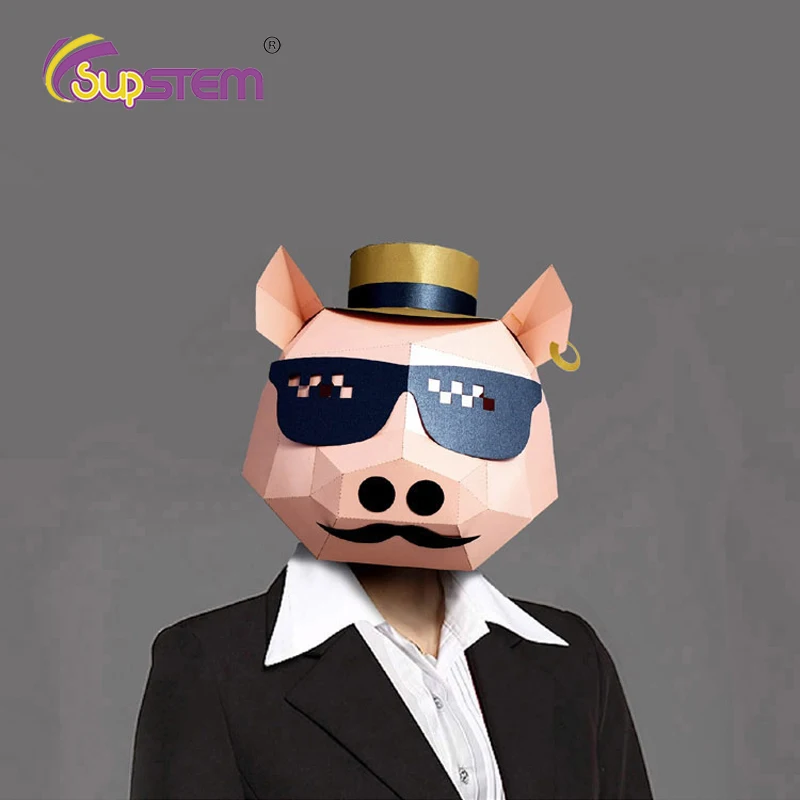 

3D Mask Paper Model DIY Papercraft Prank Toys mask creative Funny Crazy Pig Bear Cosplay Halloween Costume Party Parent-Child