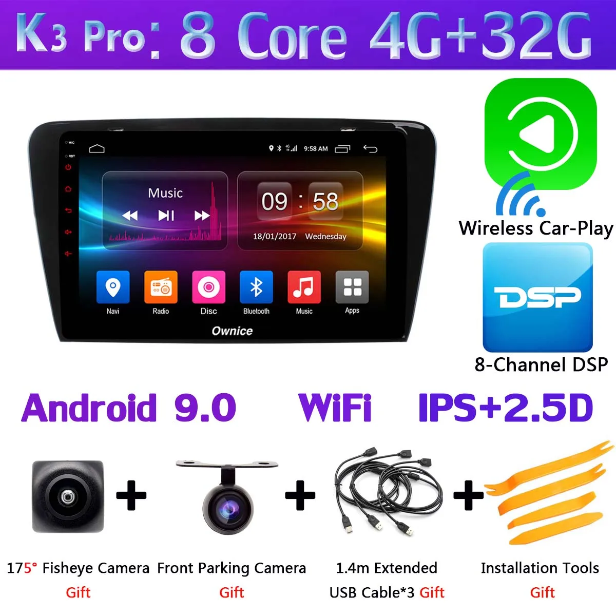360 ° 4* камера 4G SIM WiFi Android 9,0 8 ядерный 4G+ 64G SPDIF DSP CarPlay Автомобильный gps радио плеер для Skoda Octavia 3 A7 2013 - Цвет: K3 Pro CarPlay