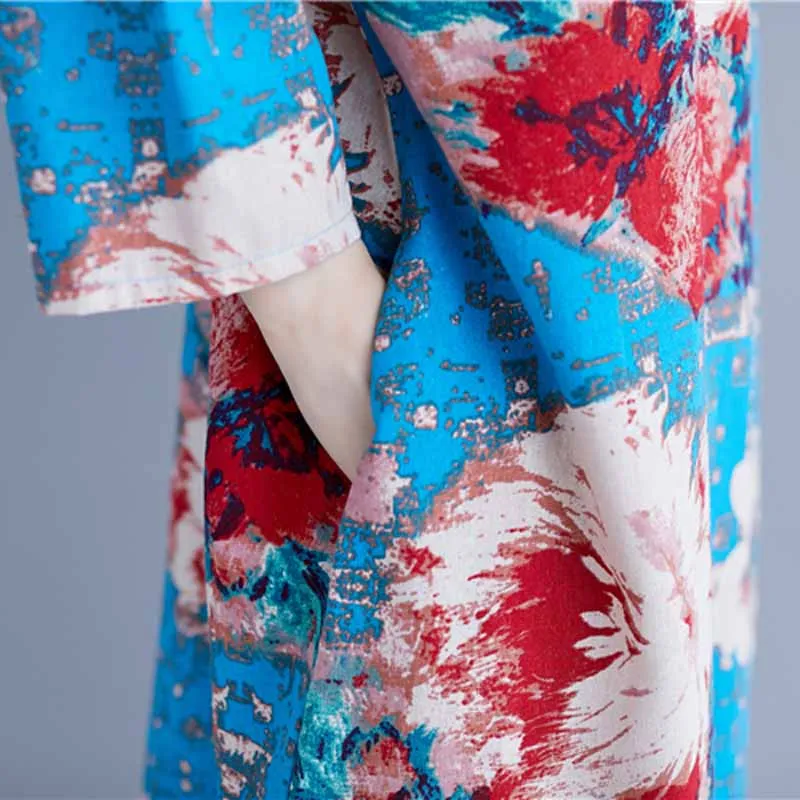 

Plus Size 4XL Boho Dresses For Women 2019 Autumn New Long Sleeve Cotton Linen Maxi Dress Vintage Art Ethnic Printed Long Dress