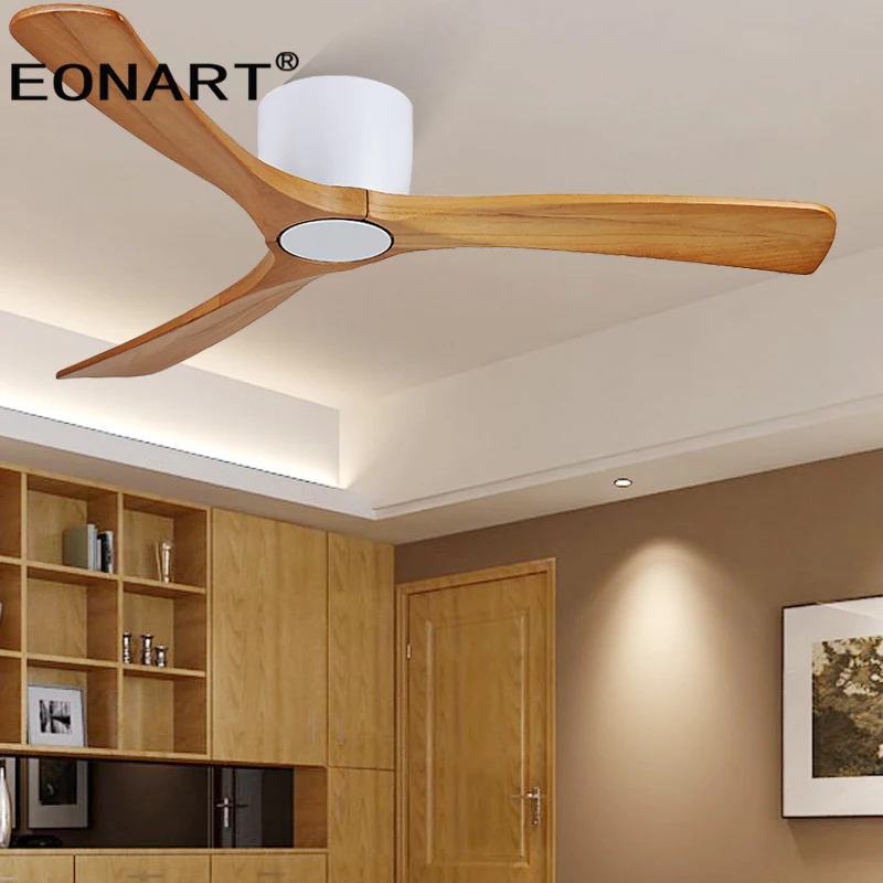 48Inch Low Floor Wooden Led Dc Ceiling Fan With Lamp Remote Control Modern Indoor Solid Wood White Fans Without lmap | Лампы и