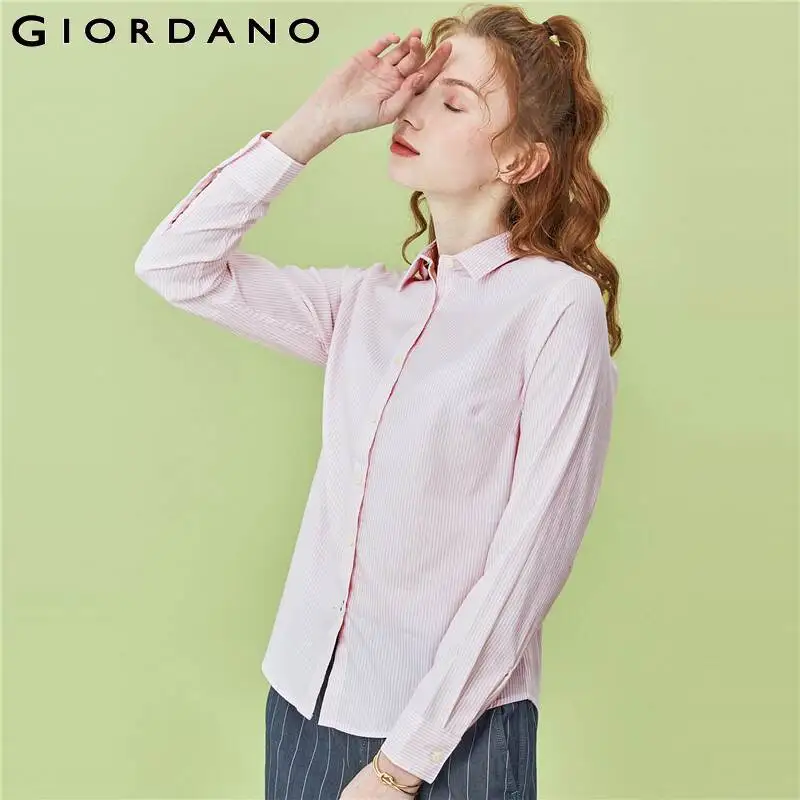 Женская рубашка из ткани Оксфорд Giordano Классическая однотонная блузка с отложным