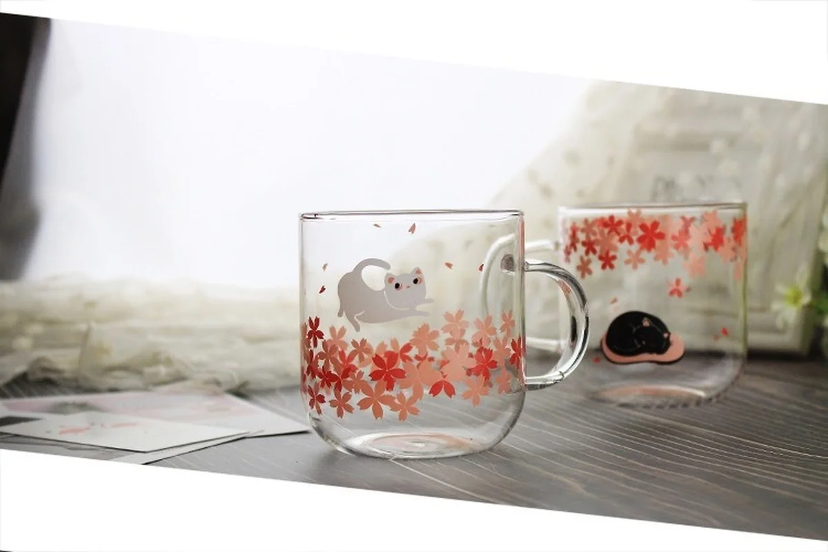 

Coffee Glass Small Fresh Heat-resistant Handle Glass Water Cup Milk Cup Coffee Cup Japanese Style Cute Cat Cup Cute Glass Cup