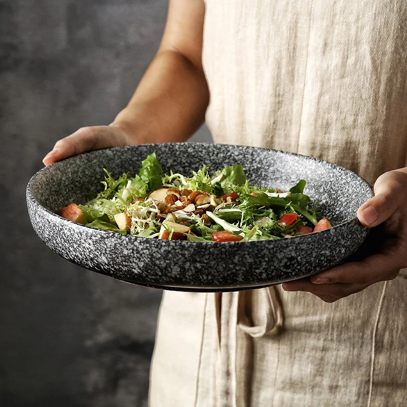 

Fancity prato redondo profundo, placa de cerâmica criativa para salada, prato doméstico, placa rasa plates ceramic