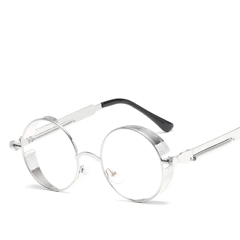 Silver Clear Круглые металлические солнцезащитные очки стимпанк для мужчин и женщин, модные очки, брендовые дизайнерские Ретро Винтажные Солнцезащитные очки UV400 - Цвет линз: Silver Clear