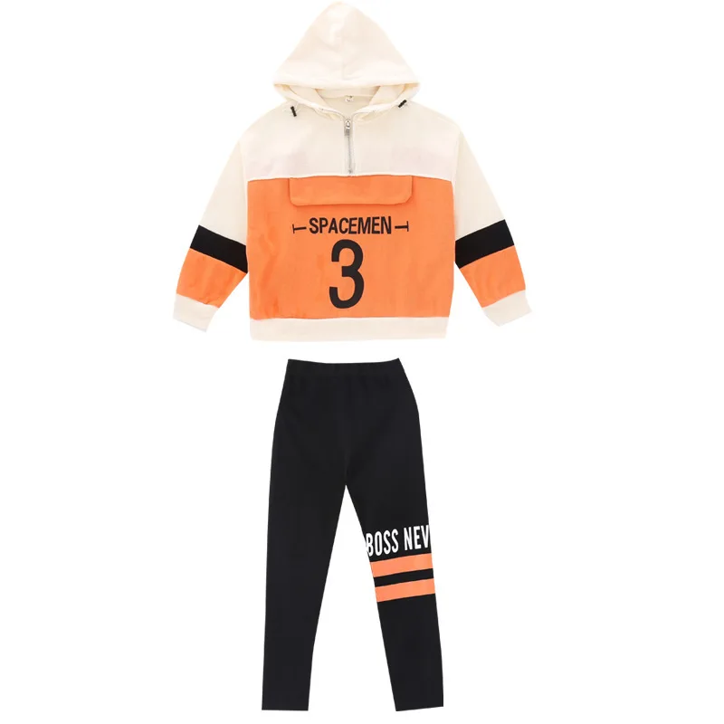 

Children's Hooded Girls Outfits Letter Patchwork Hoodies+Skinny Leggings Two Piece Kids Tracksuit Cotton Blend Casual Girl Set