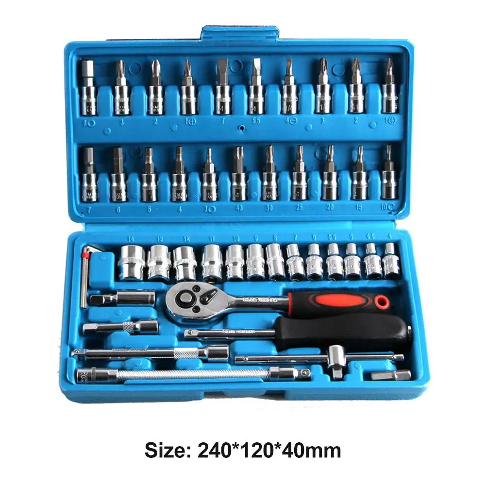 

46pcs Combination Set Socket Wrench Ratchet Spanner Car Vehicle Repair Tools Hexagonal Pattern T10/T15/T20/T25/T30/T40