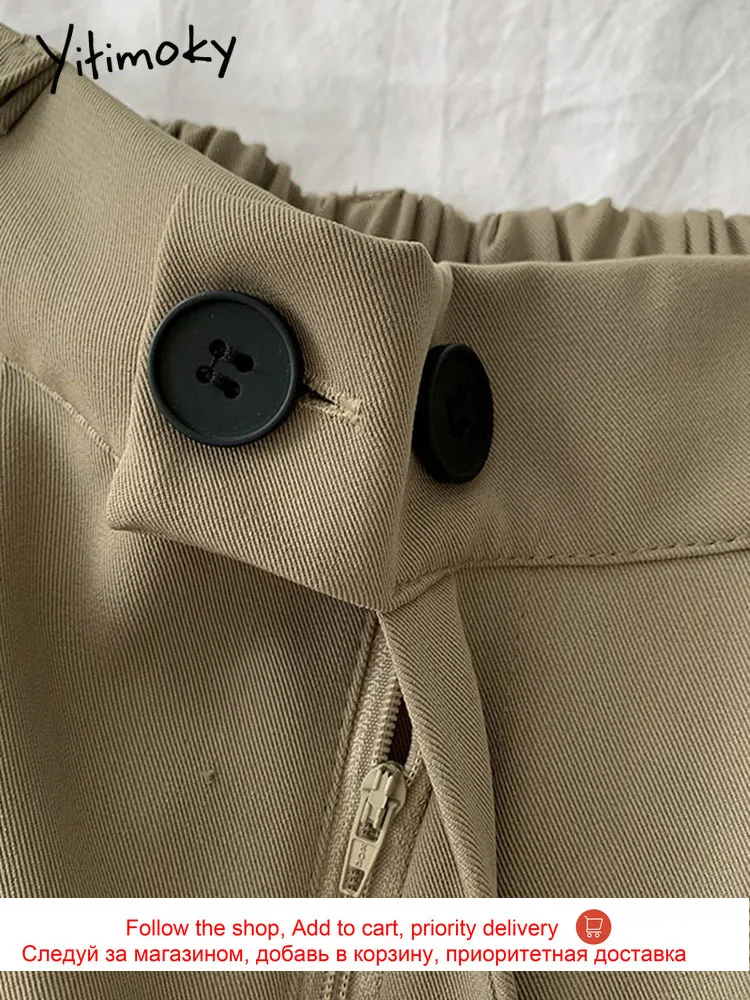 

Yitimoky High Waist Suits Pants for Women Elastic Solid Black Wide Leg Pants Loose Casual Fashion Spring Summer 2021 New Korean