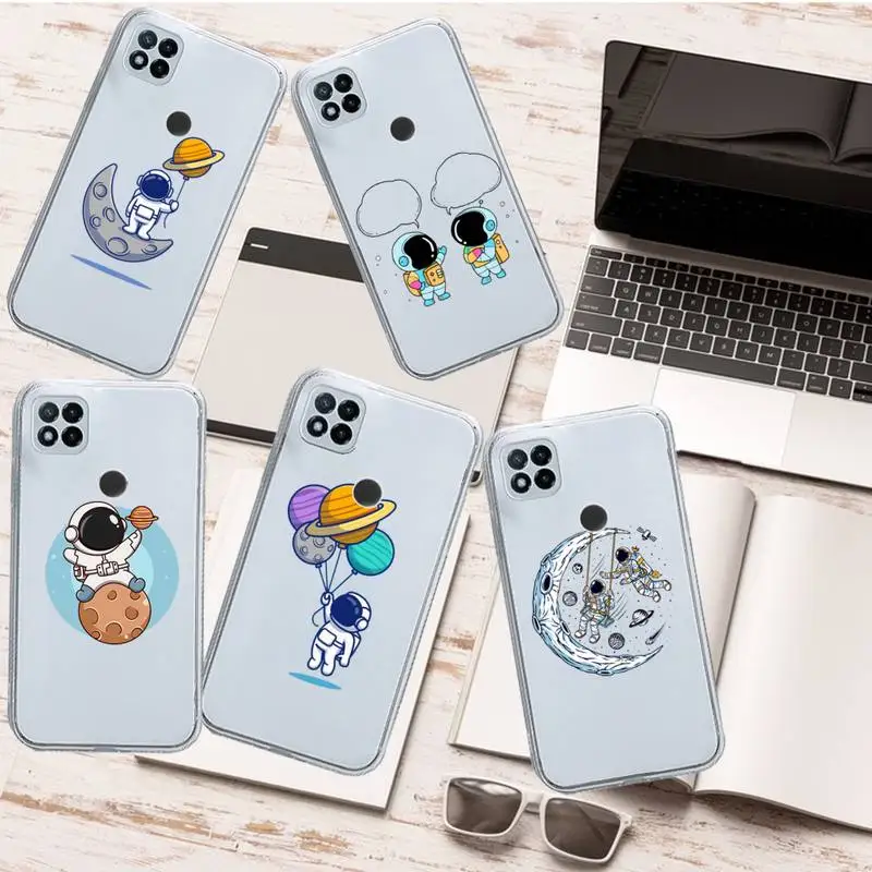 

astronaut Fun cartoon Phone Case Transparent for Xiaomi redmi note 5 7 8 9 10 11 t S A lite pro high quality funda