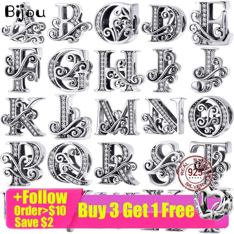 

PANDORA 100% Real 925 Sterling Silver Letter Alphabet A-Z Charm Name Bead Fit Original Pandora Bracelet Pendant Jewelry CMC030