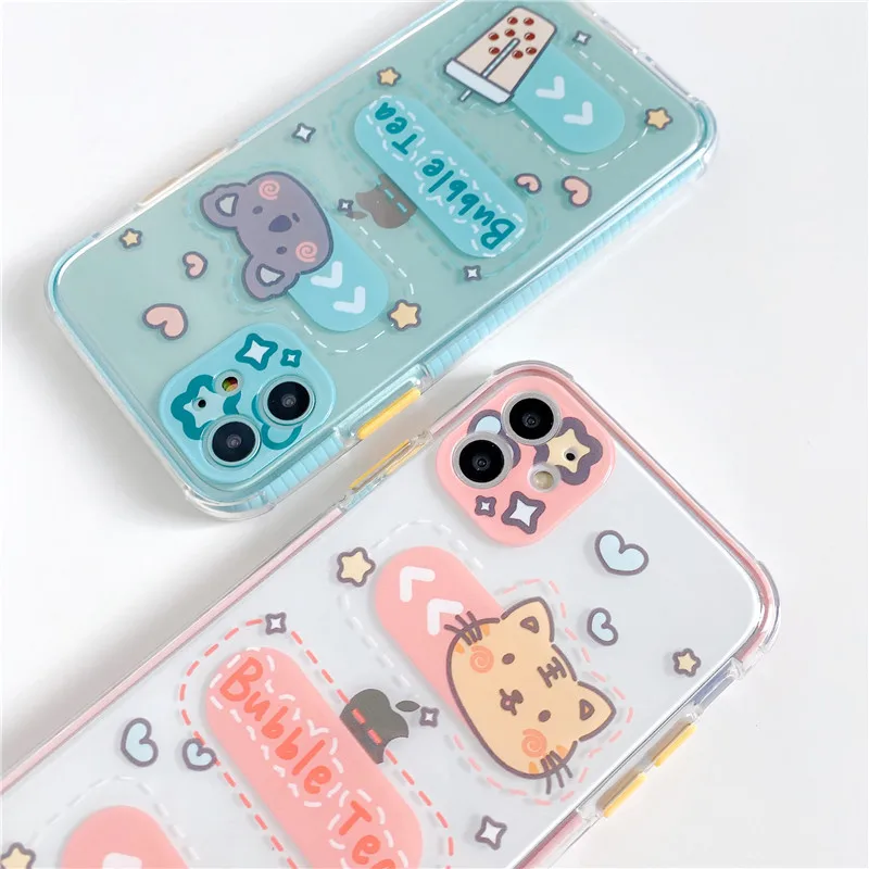 

Cute Bobble Tea Soft Phone Case For iphone 11 Pro Xs Max SE 2 2020 X XR 7 8 plus Back Cover Funny Cartoon Raccoon Cases Capa