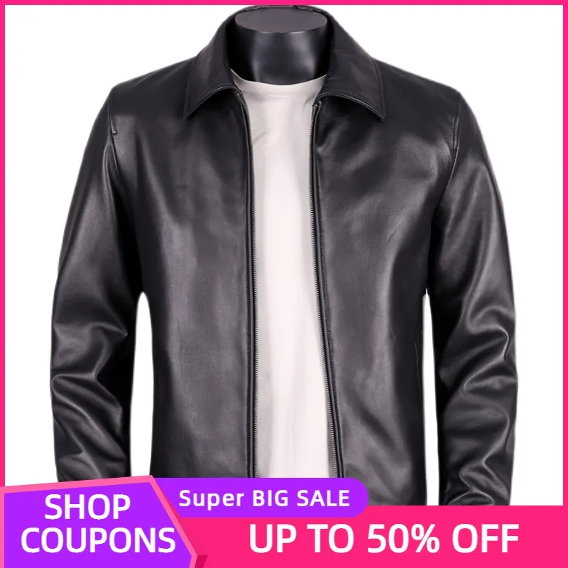 

2021 Black Genuine Leather Jacket Men Smart Casual Style Plus Size 5XL Real Natural Thin Sheepskin Spring Slim Fit Male Coat