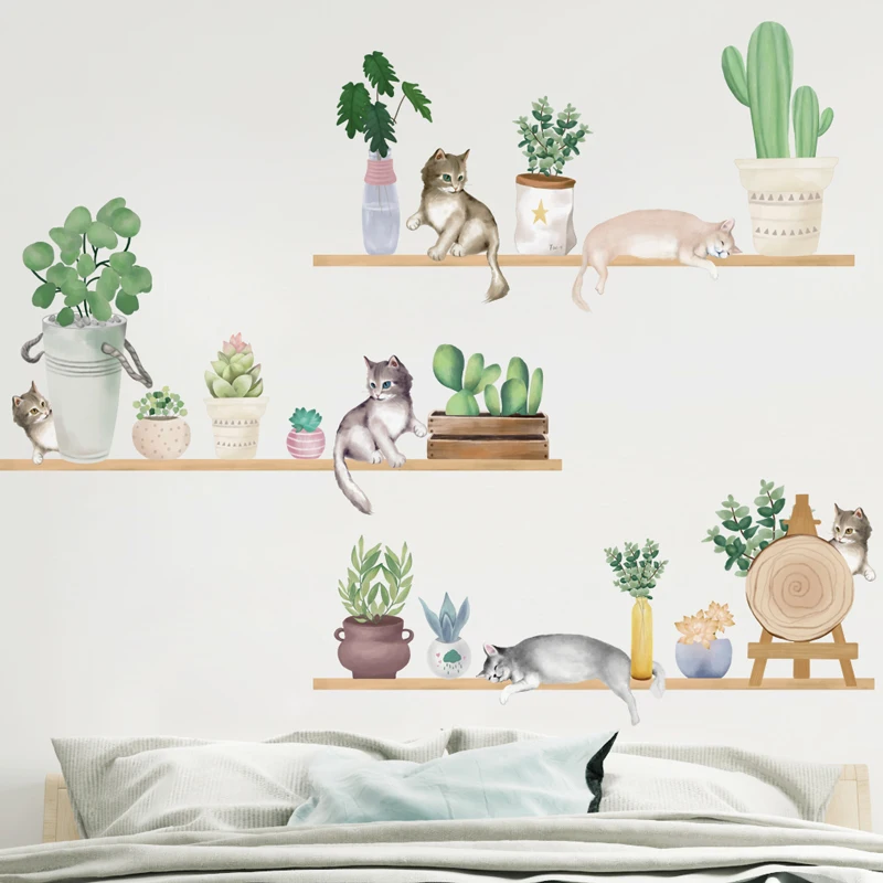 

[SHIJUEHEZI] Potted Plants Wall Stickers DIY Cats Animals Wall Decals for Kids Rooms Baby Bedroom Nursery House Decoration