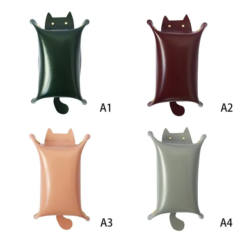 Кожаный лоток для хранения в форме кошек милый поднос ключей монет макияжа с
