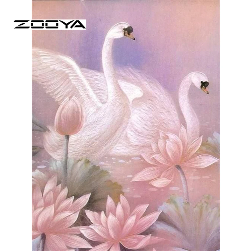 Алмазная живопись ZOOYA алмазная вышивка лебедь в виде животных цветы лотоса