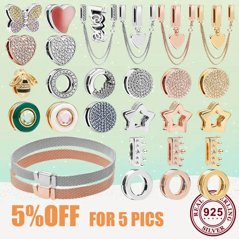 

Superior Quality 925 Sterling Silver Bead Clip Charms Heart Daisy Flower Clip Charm Fit Original Pandora Reflexions Bracelets