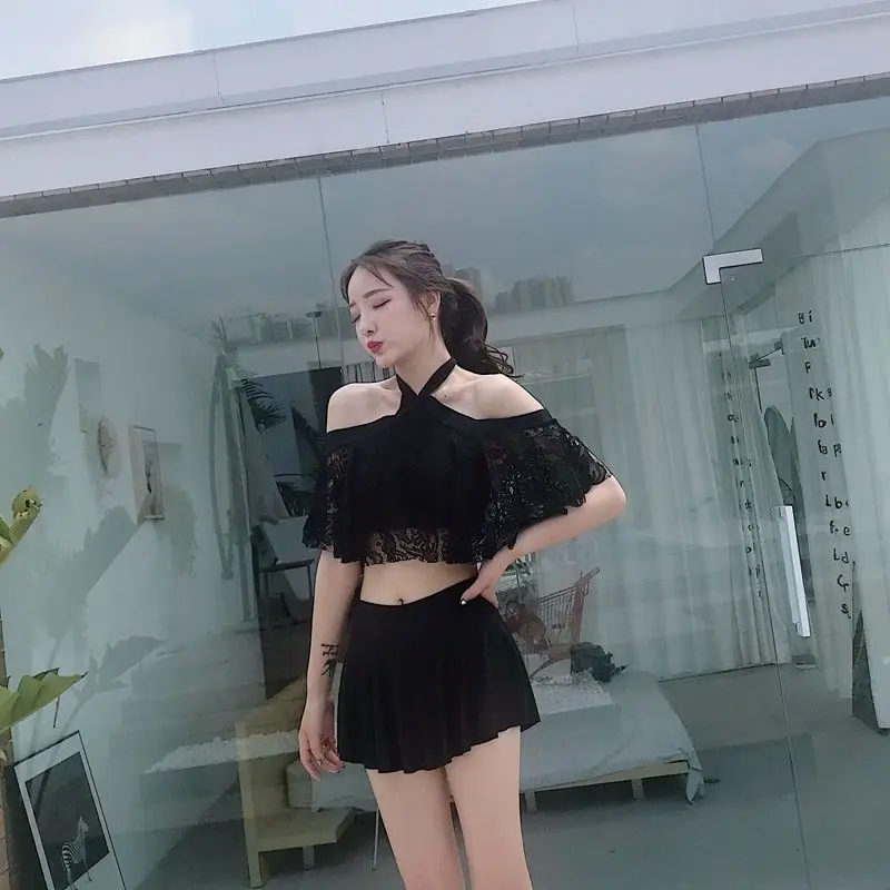 Комплект бикини женский кружевной дизайнерский купальник с лямкой на шее в