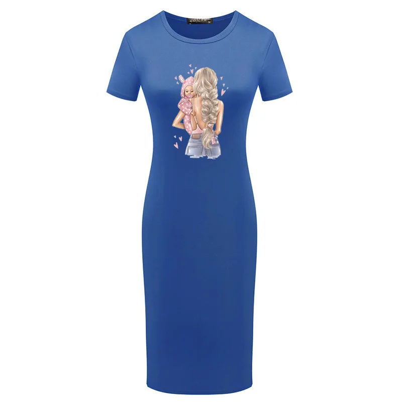 

Sexy Elegant Party Women Bodycon Dress Summer Short Sleeve Mom Girl Printing Pencil Dress Vintage Casual Robes Vestido