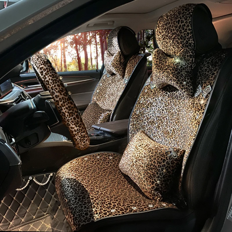

car accessories for women leopard print bowknot design pink / glod car Seat Cushion Mat Covers for girls