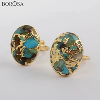 borosa 510pcs new copper turquoises ring gold ring for women high quality gold rings mens rings jewelry christmas gifts g1934