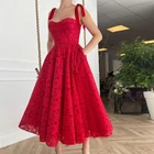 Простой дизайн красные платья для выпускного вечера 2021 спагетти ремень элегантное ТРАПЕЦИЕВИДНОЕ длинное кружевное Чай Длина вечерние коктейльные платья по индивидуальному заказу