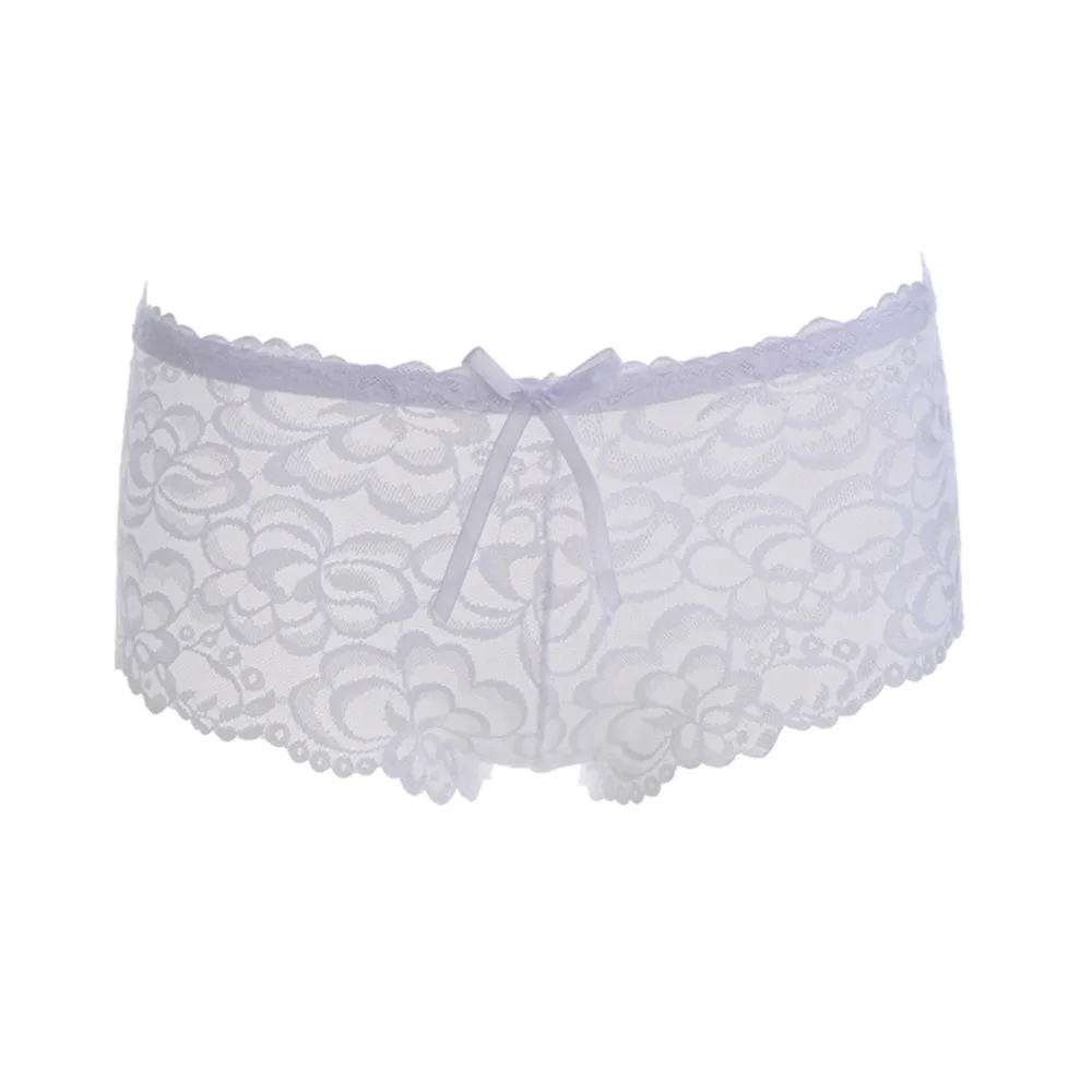 Женские кружевные трусики с открытой промежностью сетчатые вышивкой короткое