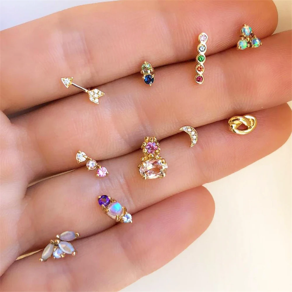 Vintage Flower Shell Moon Star Crystal Stud Earrings Set for Women Girls Fashion Small Earrings Boucle d'oreille Femme - Metal Color: 4195
