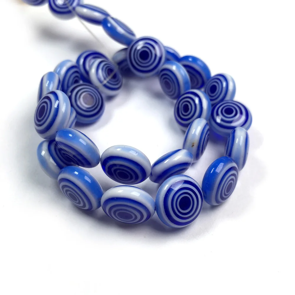 

Lampwork Glass Beads Blue /Yellow Oblate Hole Bead for Charm Jewelry Making DIY Women Necklace Bracelet Gift