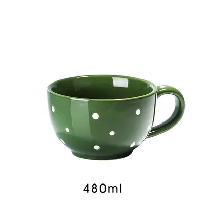 Green cup Высокая емкость точка волны керамическая супница европейский завтрак молоко и злаки кружки Студенческая офисная кружка с ручкой - Цвет: Green cup