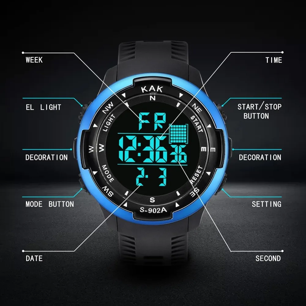 montre homme Men's Sport Watches Water Resistant Fashion Male Digital Wristwatch Outdoor Military Watch zegarek meski Clock A30
