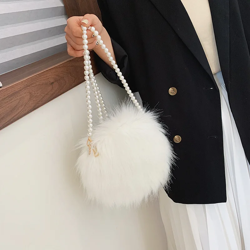 

2019 pearl round fashion suede shoulder bag chain belt women's Messenger bag Messenger bag ladies wallet female round handbag