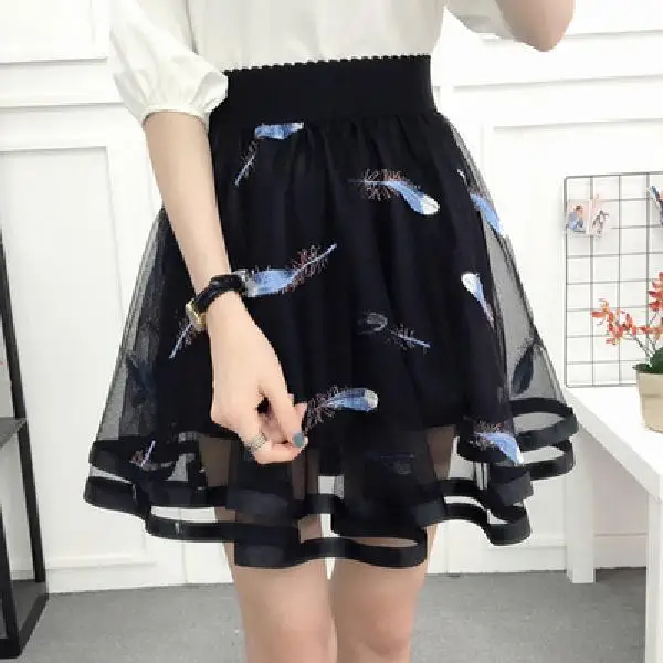 

Mesh lace skirt pompous skirt spring and summer new women's wear light proof high waist short skirt versatile A-line skirt