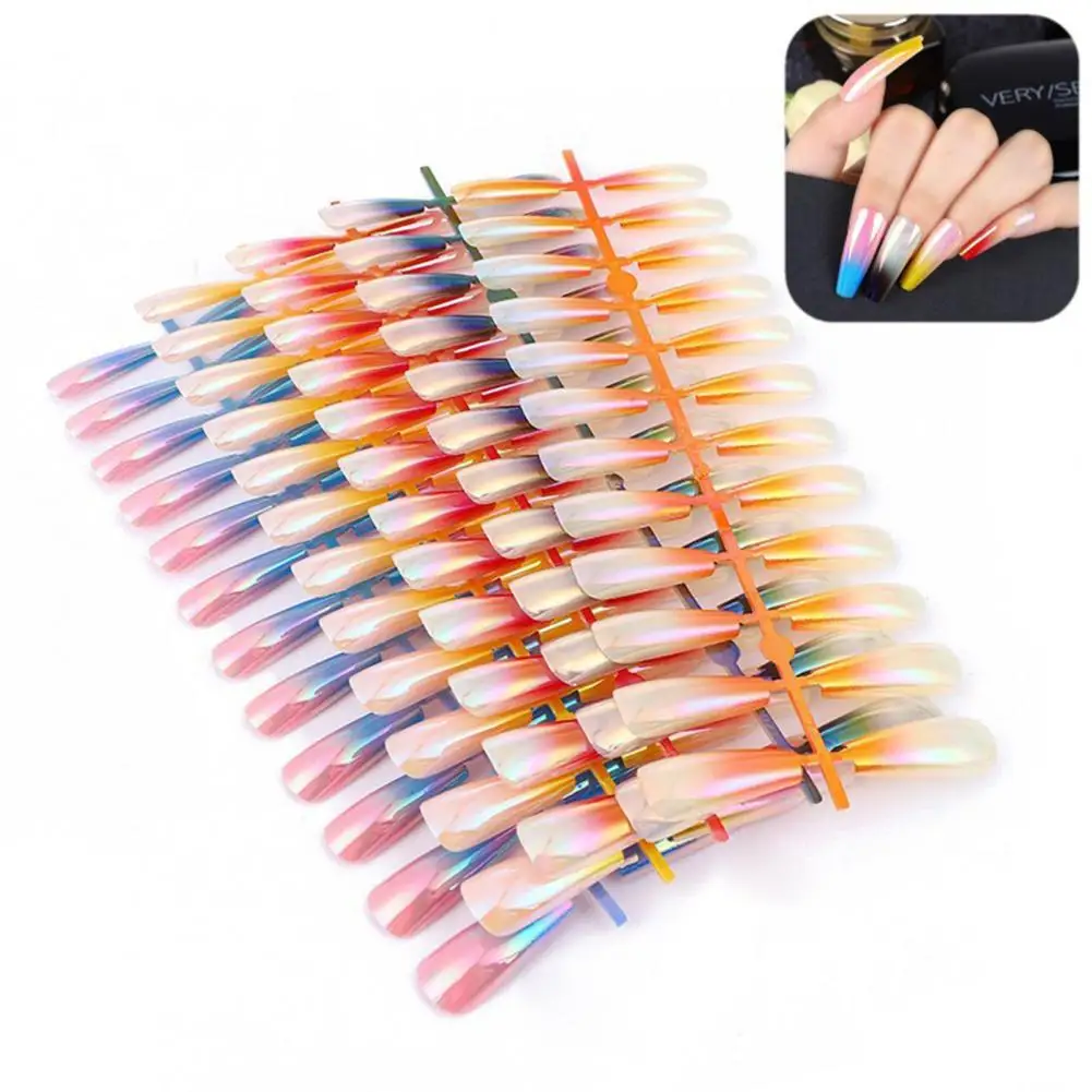 

1 Set Coffin Fake Nails Kit Gradient Glossy Manicure Salon DIY Decoration Ballerina Fake Nails Kit for Salon