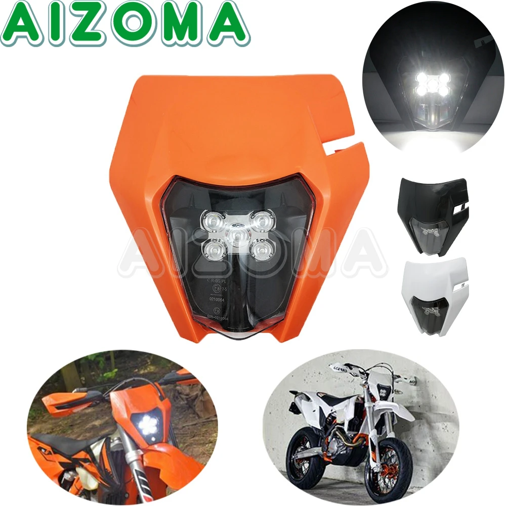 

For KTM Husqvarna Yamama Dual Sport Motorcycle Head Light Lamp H4 LED Headlight Universal Dirt Bike Motocross Front Light Mask