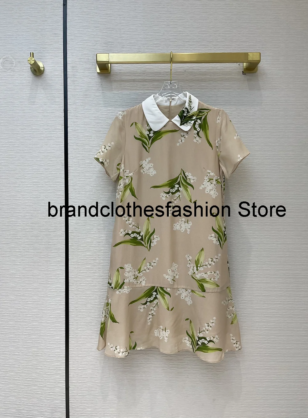 

Женское шелковое платье с принтом, маленькое шелковое платье с воротником «Питер Пэн» и юбкой в виде листьев лотоса, весна 2021