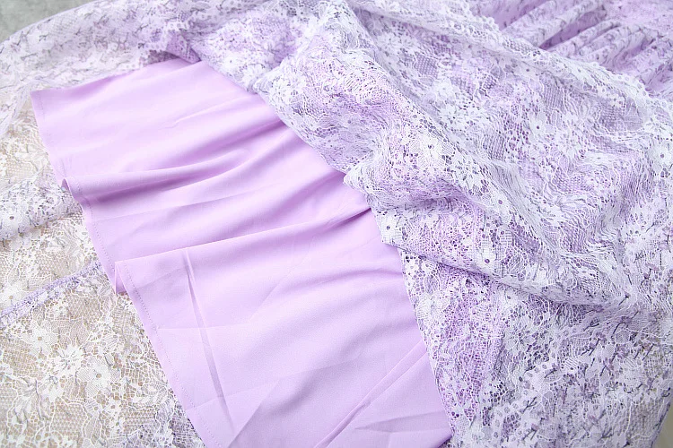 

Woman Dress European and American Women's Clothing New 2021 Spring Long Sleeve Collar Fashionable Purple Hollow-out Lace Dress