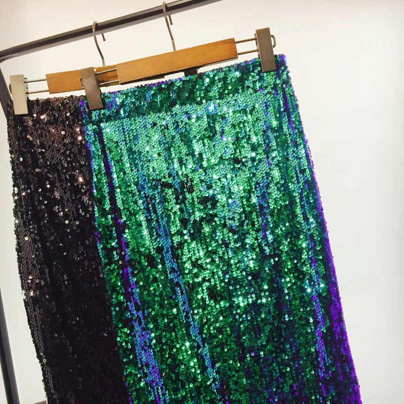 Шикарная блестящая юбка карандаш с эластичной талией Женская облегающая высокой