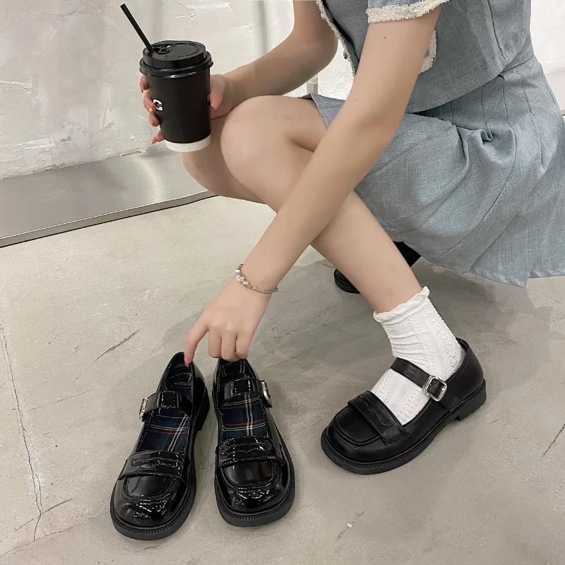 

Женские туфли-оксфорды на плоской подошве, повседневные кожаные туфли с пряжкой, круглый носок, черные, весна-осень