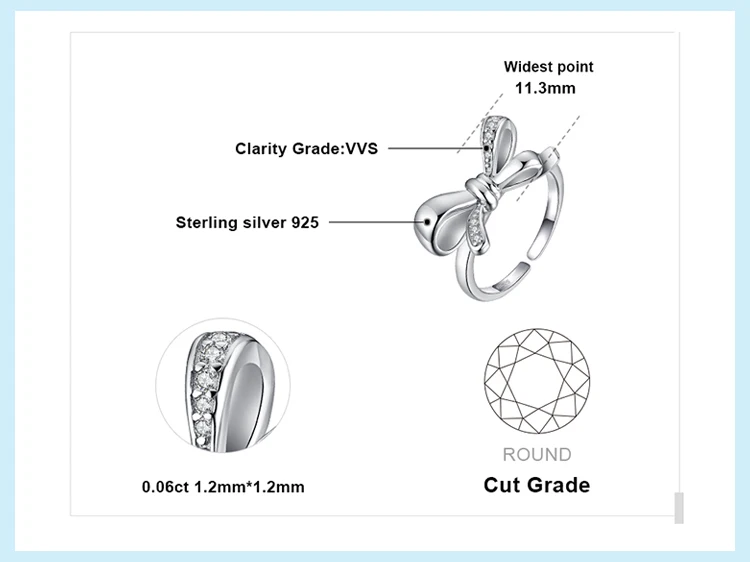JewelryPalace модный кубический цирконий бантом обещание Регулируемая кольцо 925 пробы серебро ювелирных украшений для Для женщин Подвеска-амулет для вечеринки подарок
