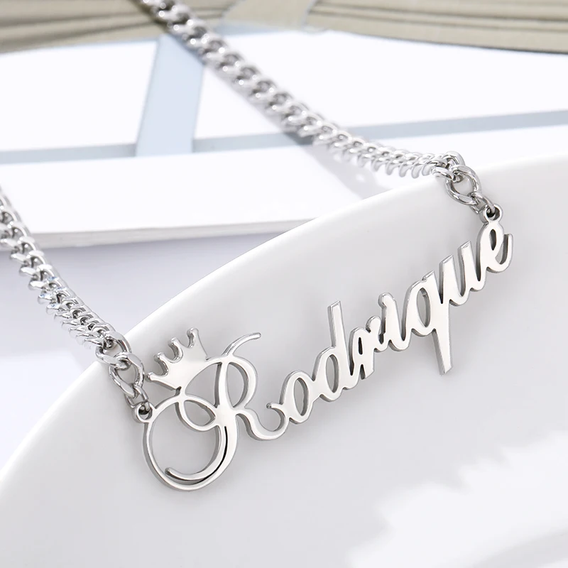 Модное ожерелье с именем короны кубинская цепь винтажная курсива шрифт