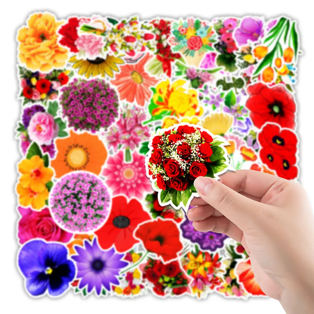 

50PCS Mixed Color Plant Flowers Stickers DIY Travel Luggage Guitar Laptop Cool Bike Graffiti Sticker Decals Classic Kids Toys