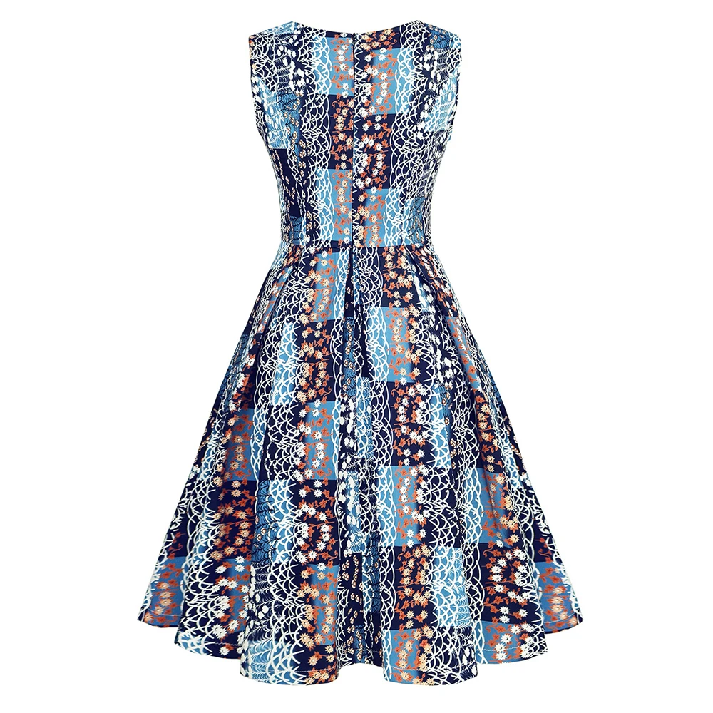 Женское платье с круглым вырезом новое модное принтом без рукавов на талии Ретро