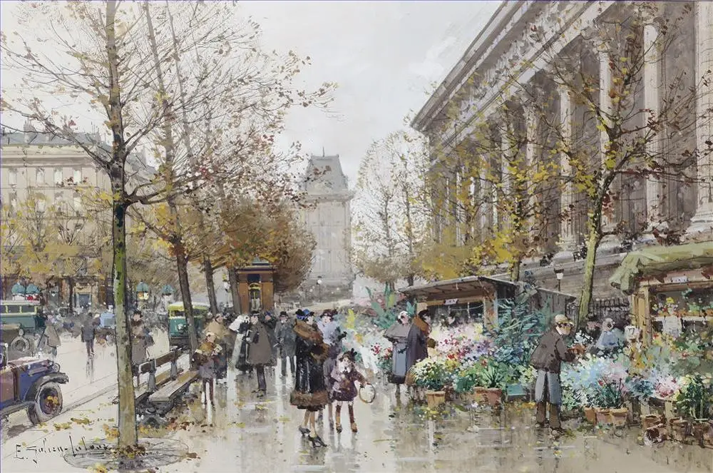 Pintados à Mão Pinturas de Arte por Professores-paris Urbana-óleo sobre Tela Flores Mercado Eugene Galien Laloue Paisagem 8