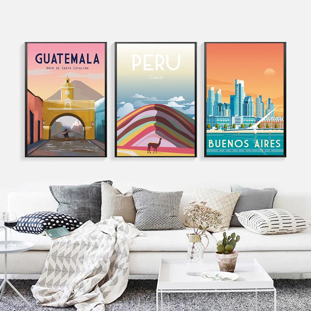 Винтажный постер в скандинавском стиле для путешествий города Чили Перу Рио