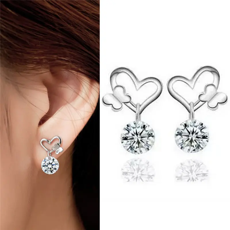 

1 пара милые очаровательные серьги-гвоздики в форме сердца с кристаллами циркония женские серьги-гвоздики в форме бабочки Модные женские по...